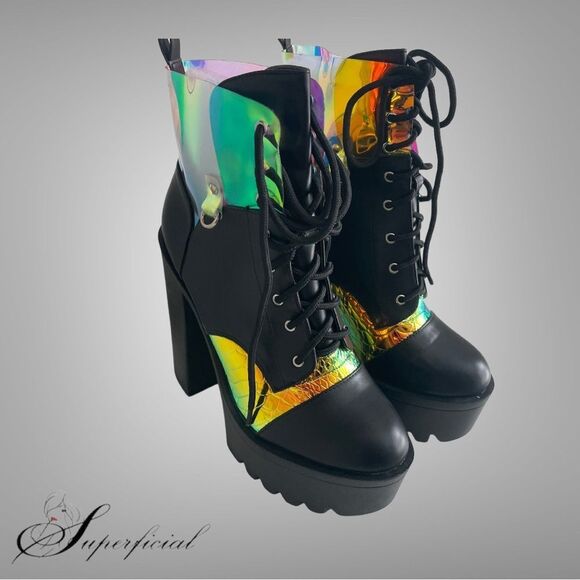 Black and Iridescent Platform Boot - Picture 3 of 6